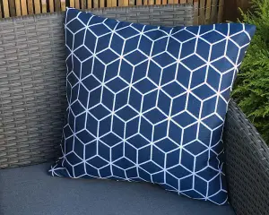 Pair of Outdoor Garden Sofa Chair Furniture Scatter Cushions - Blue Geometric