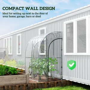 Outsunny 143x118x212cm Walk-In Lean to Wall Tunnel Plastic Greenhouse with Doors