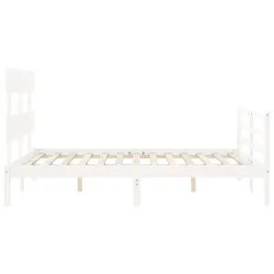 Berkfield Bed Frame with Headboard White Small Double Solid Wood