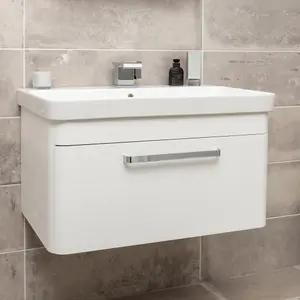 Emery Textured White Wall Hung Bathroom Vanity Unit & Basin Set with Chrome Handles (W)80cm (H)46cm