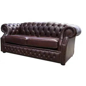 Chesterfield 2 Seater Sofa Old English Dark Brown Leather In Buckingham Style