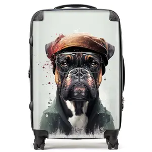 Boxer Dog With Hat Splashart Suitcase - Medium