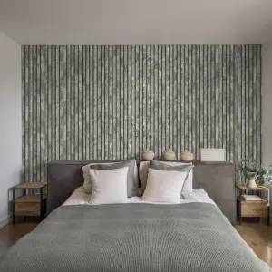 Crown Carbon Oxidize Grey Wall Panel Stripe Metallic Wallpaper M1751