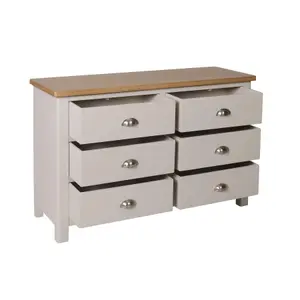 Home Source Ramsgate Grey & Oak 6 Drawer Wide Chest of Drawers