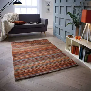 Melrose Mubai Stripe Wool Made Rust Area Rug 160/230cm