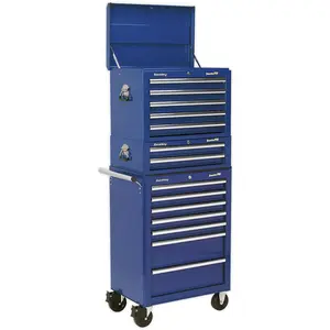 Heavy Duty Blue 14 Drawer Stacking Tool Chest and Rollcab Bundle