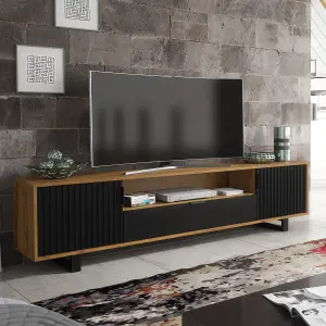 Blackridge TV Unit 200cm Oak & Black Fluted - Creative Furniture