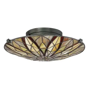 Semi Flush Light Tiffany Style Coloured Glass Uplight Valiant Bronze LED E27 60W