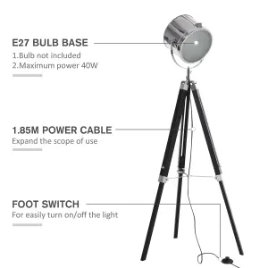 HOMCOM Industrial Style Adjustable Tripod Floor Lamp, Searchlight Reading Lamp