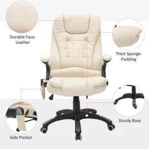 HOMCOM Vibrating Massage Heat Executive Home Office Chair Faux Leather Computer Swivel Recliner High Back for Adult, Beige