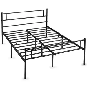 Minimalist Metal Bed Frame with Slatted Headboard Black / Double (4'6)