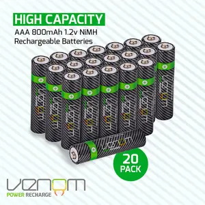 Venom Rechargeable AAA Batteries - 800mAh High Capacity - Pack of 20