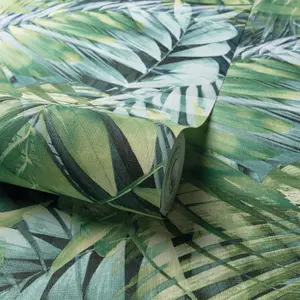 Grandeco Antigua Palm Teal & Green Palm Leaf Wallpaper