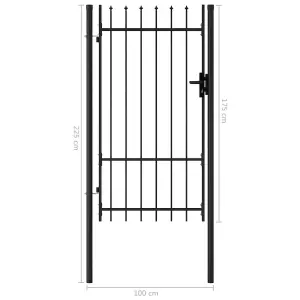 Berkfield Fence Gate Single Door with Spike Top Steel 1x1.75 m Black