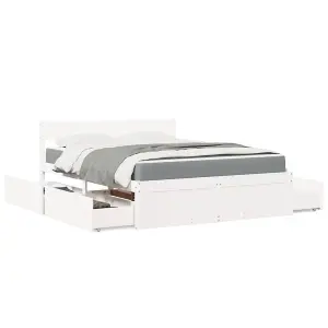 Berkfield Bed with Drawers and Mattress White 140x200 cm Solid Wood Pine