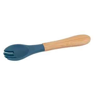 Bamboo Baby Weaning Fork with Silicone Tip - Navy Blue