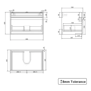 Rinse Bathrooms 600mm Bathroom Wall Hung Vanity Unit Basin Cabinet Drawer Storage Gloss White