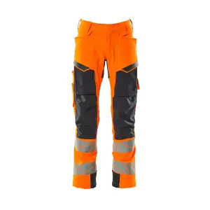 Mascot Accelerate Safe Trousers with Kneepad Pockets - Hi-Vis Orange/Dark Navy   (52.5) (Leg Length - Regular)