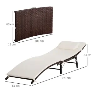 Outsunny Folding Rattan Sun Lounger Outdoor Chair Garden Furniture