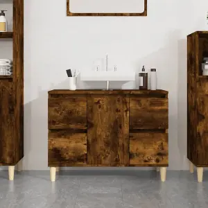 Berkfield Sink Cabinet Smoked Oak 80x33x60 cm Engineered Wood