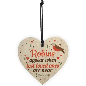 Red Ocean Robins Appear When Lost Loved Ones Are Near Wooden Hanging Heart Memorial Christmas Tree Decoration Plaque