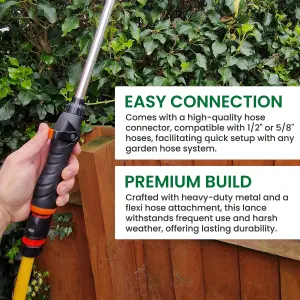 8-Function Watering Lance 83cm - Long Reach, Multi Jet Nozzle Lawn, Garden, Car Wash & Hanging Baskets - Includes Hose Connector