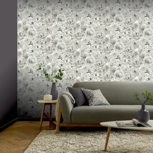 Arthouse Glitter Bloom Silver Wallpaper