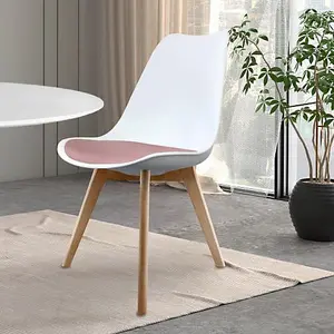 Soho White & Blush Pink Plastic Dining Chair with Squared Light Wood Legs