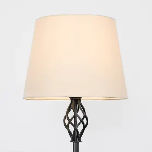 ValueLights Memphis Traditional Style Black Barley Twist Floor Lamp with Beige Tapered Light Shade - with LED GLS Bulb