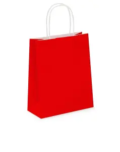 Pack of 20 Coloured Paper Party Bags 18cm x 22cm x 8cm Gift Bag With Handles Birthday Loot Bag Recyclable (Red)