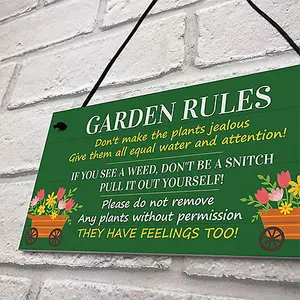 Red Ocean Garden Rules Funny Sign - Outdoor Decor For Your Garden, Garden Shed or Summer House  Funny Garden Signs