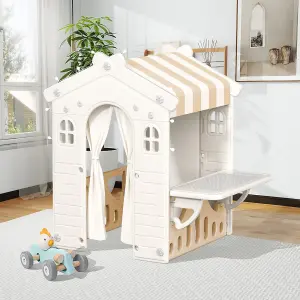 Plastic Playhouse for Kids Garden Pretend Play Games with Curtain Suitable for ages 2 to 4 Outdoor or Indoor