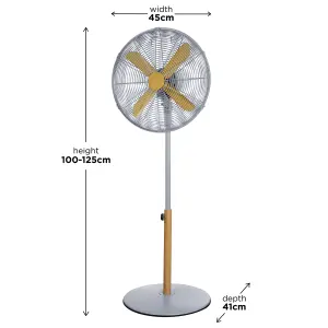 Russell Hobbs Scandi Pedestal Fan 16 Inch Grey and Wood Effect RHMPF1601WDG