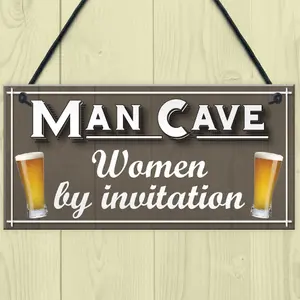 Man Cave Women Invitation Funny Door Home Bar Pub Hanging Plaque Husband Gift Sign