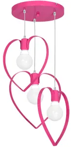 Milagro Amore Hot Pink Ceiling Lamp 3XE27 Hand Made Triple Pendant With The Heart Shape Enveloping The Light Source