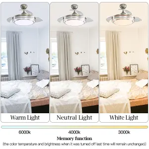 Modern Chrome Plated Frame 3 Blade LED Ceiling Fan Light with Remote Control 42 Inch