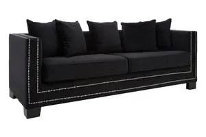 Sofia 3 Seater Black Velvet Sofa