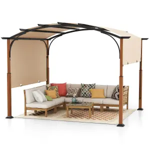 Costway 300 x 360cm Arched Patio Pergola w/ Retractable Canopy Outdoor Metal Gazebo