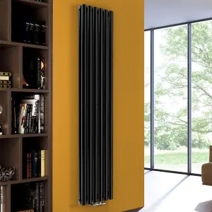 Nes Home 1800 x 360 mm Central Connection Vertical Designer Radiator Black Double Oval Tube