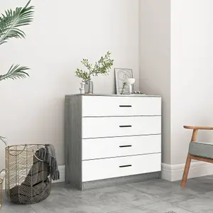 URBNLIVING Height 73cm 4 Drawer Wooden Bedroom Chest Cabinet Modern Ash Grey Carcass and White Drawers Wide Storage Cupboard Close