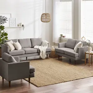 Furniturebox UK Fabric Sofa Set - 'Fleur' Armchair 2 Seater & 3 Seater Upholstered Beige Sofa Set - 100% Eco Recycled Fabric