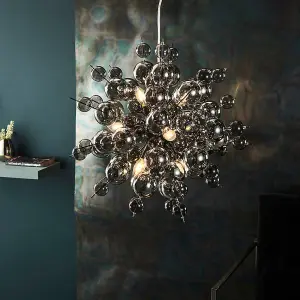 Black Chrome Ceiling Pendant with Tinted Glass Spheres Decorative Light Fitting