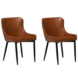 Set of 2 Dining Chairs SOLANO Faux Leather Golden Brown