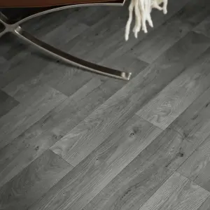 Precut Dark grey Wide Natural Oak plank effect Sheet vinyl, 6m²