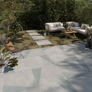 Lucerne Geometric Concrete Effect Porcelain Outdoor Tile - Pack of 2, 0.74m² - (L)610x(W)610