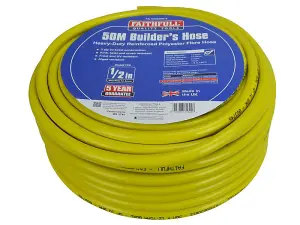 Faithfull CT072023108BKYE02 Heavy-Duty Reinforced Builder's Hose 50m 12.5mm (1/2in) Diameter FAIHOSE50B12