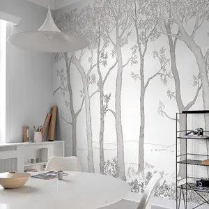 Grandeco Trees 3 panel repeatable Textured Mural,  2.8 x 1.59m, White