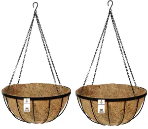 Metal Hanging Baskets Pot Containers Complete with Coco Liner and Chains 40cm diameter Set of 2