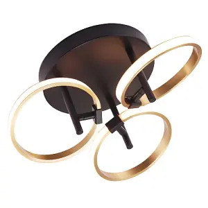 Modern Adjustable Gold Halo Rings LED Ceiling Light Fitting with Mat Black Base