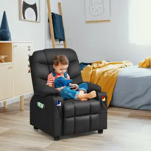 COSTWAY Kids Single Sofa Chair PU Leather Children Armchair Recliner with Cup Holders